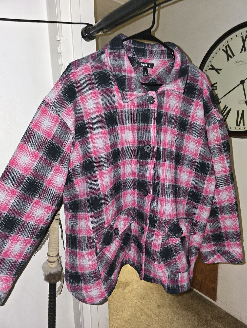 Torrid Pink/Black Plaid Shacket Size 2